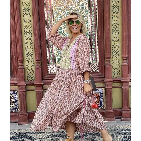 ZARA Cotton Printed Dress Crochet Detail New - Picture 3 of 7